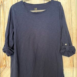 Belle by Kim Gravel Navy Roll-Tab Long Sleeve Top